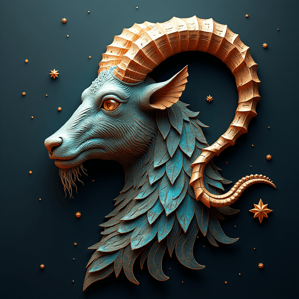 AI generated: A highly detailed and intricate 3D abstract profile picture of Capricorn zodiac sign. The design sho...