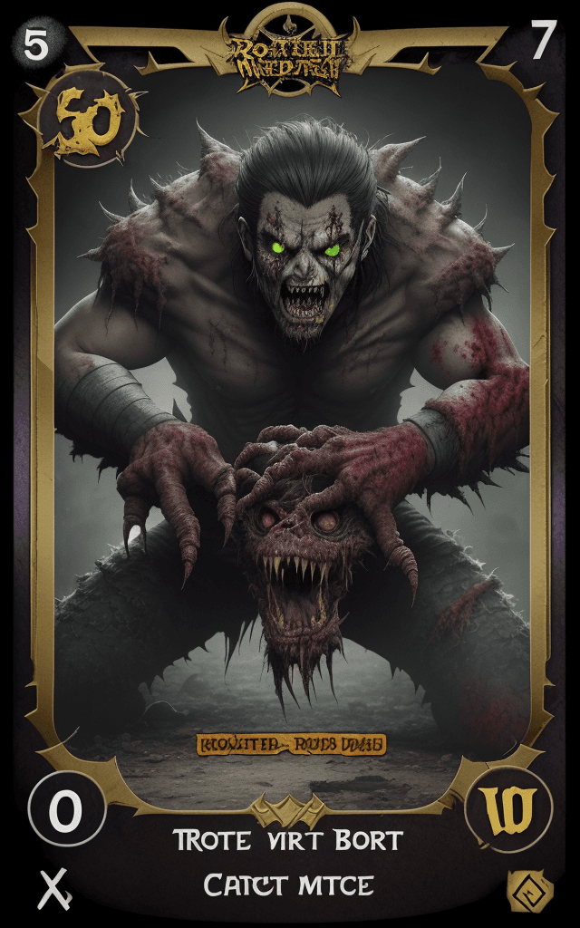 AI generated: grunge border add bold text""Rotclaw the Wretched"" complex zombie apocalypse card include name "Rot...