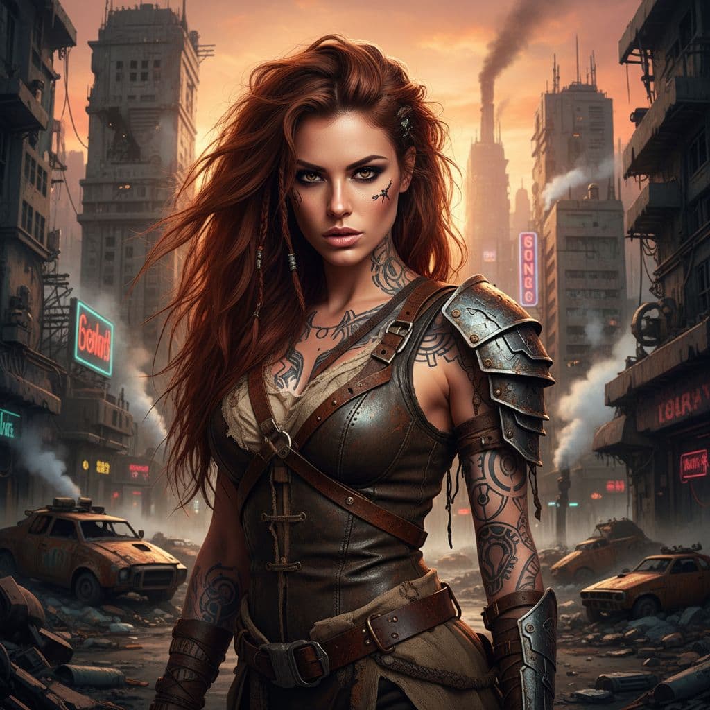 AI generated: a hyper realistic ultra detailed photograph of a futuristic beautiful barbarian woman who look simil...