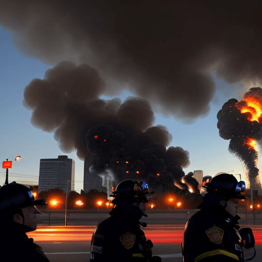 AI generated: Dui explosions and escalating smoke columns from the surrounding residential buildings in the city, ...
