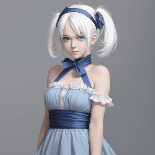 AI generated: Anime girl cute, white hair, short hair with long twin tails, blue eyes, sparkling eyes, looking at ...