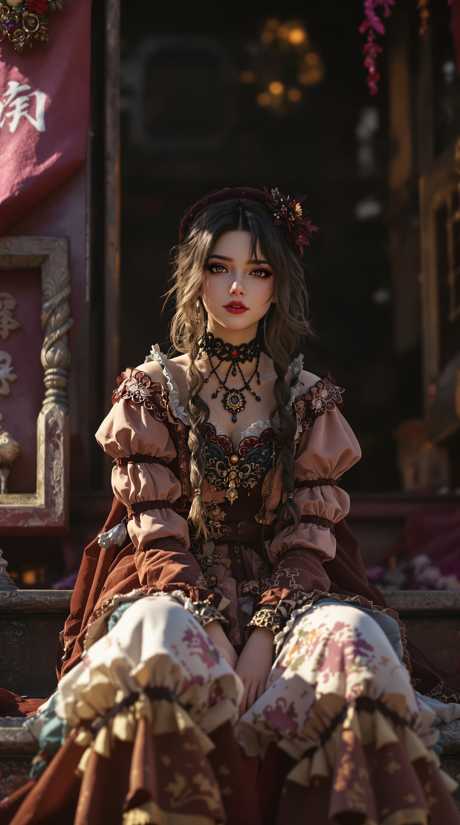 AI generated: A hyper-realistic depiction of a beautiful twelve year old, Japanese girl dressed as Violet Evergard...