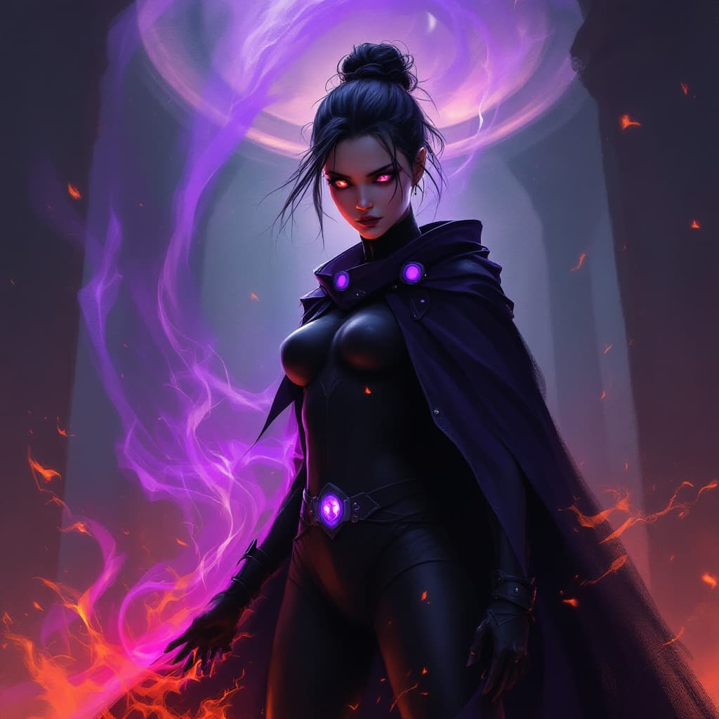 AI generated: simple blurry brush digital painting in the style of warhammer 40k of a female psyker, 14 years old,...