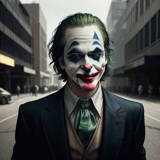 AI generated: Photo of a Joker from "Joker 2019" by (Joaquin Phoenix) , smiled outside city 17, rtx, (cinematic at...
