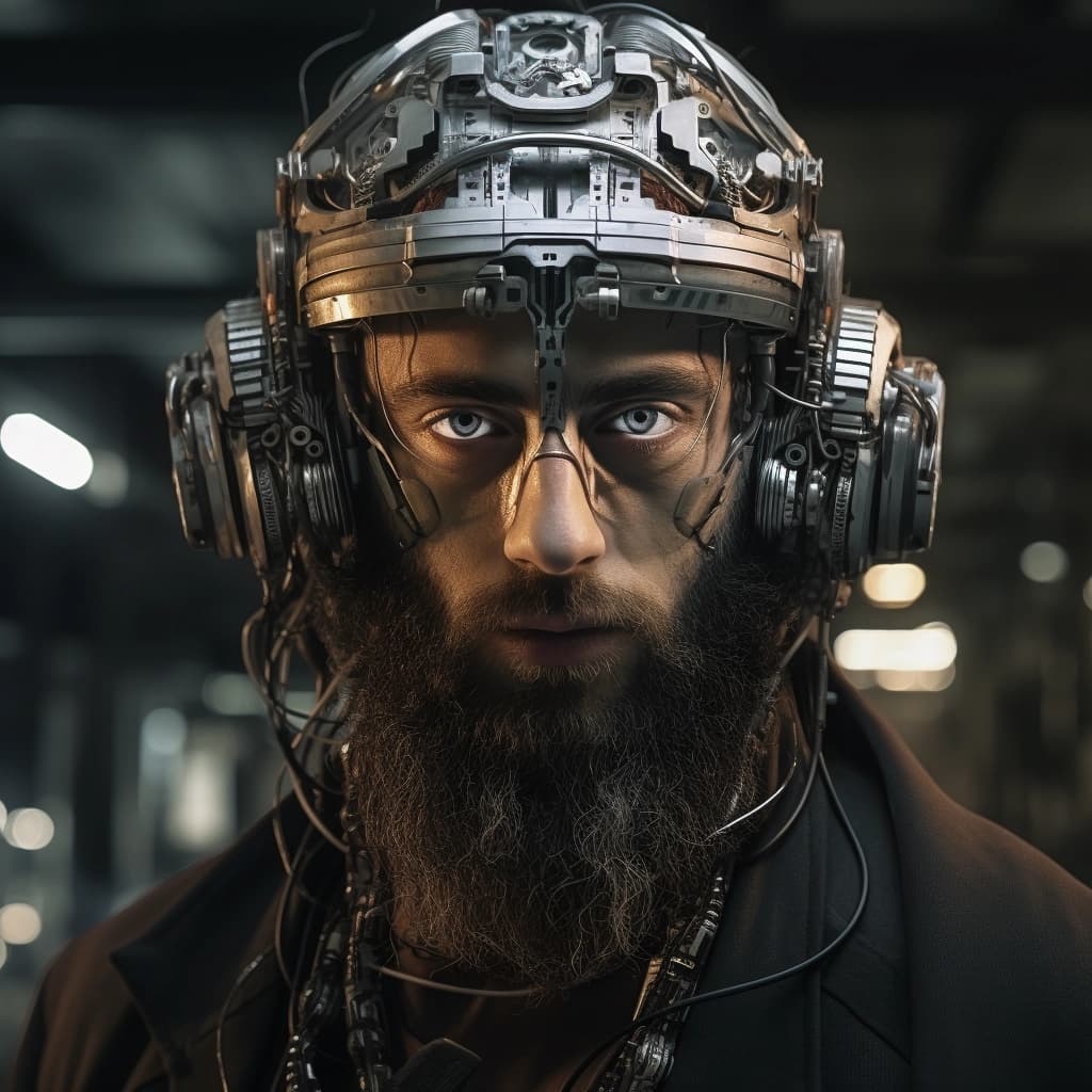 AI generated: orthodox jew man as a half cyborg high details, masterpiece, ultra realistic 4K