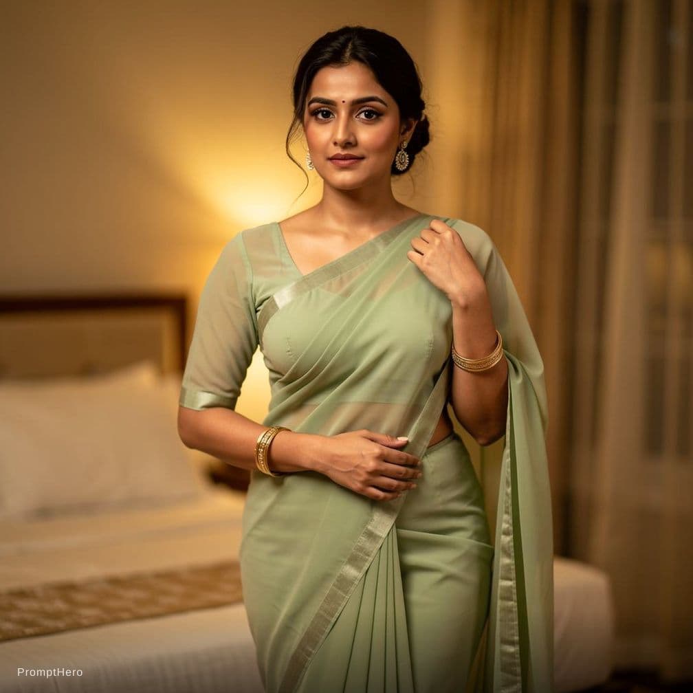 AI generated: indian bhabhi with sheer saree and exposed body 