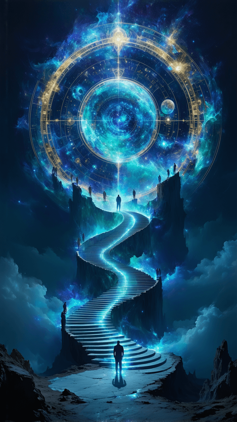 AI generated: 
A massive celestial wheel inscribed with shifting golden glyphs spins midair, encircled by luminous...