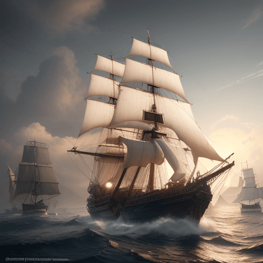 AI generated: Photo of a ultra realistic sailing ship, dramatic light, pale sunrise, cinematic lighting, battered,...