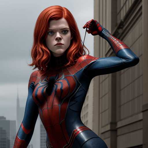 AI generated: Rose Leslie dressed as Spider-girl