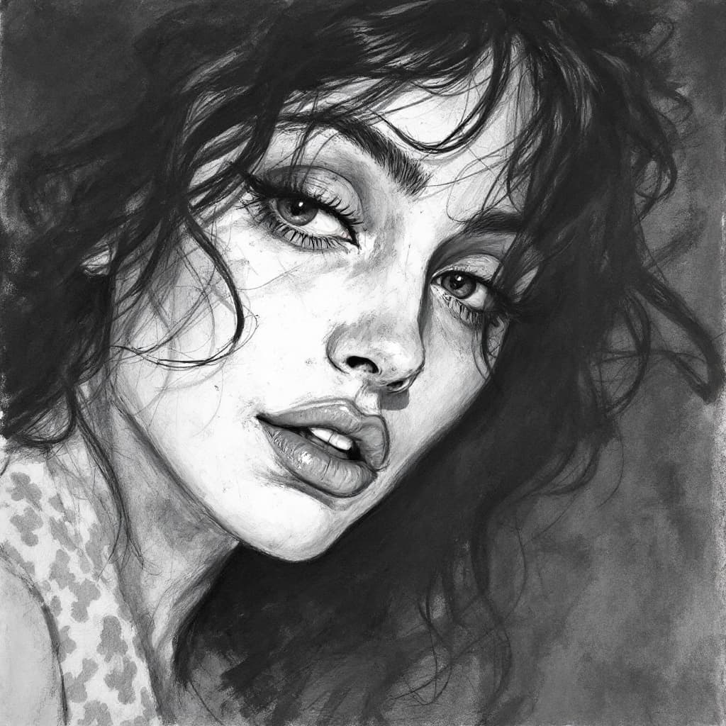 AI generated: charcoal woman drawing