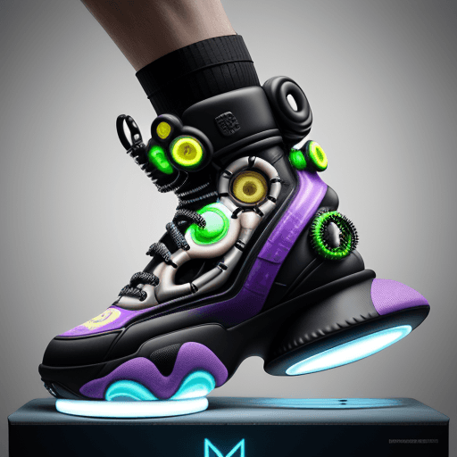 AI generated: Imagine a futuristic basketball boot fully inspired by neopunk art. It includes a multitude of detai...