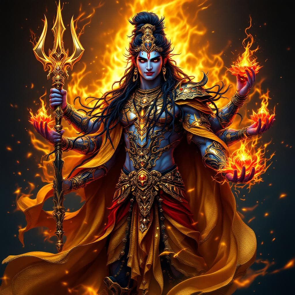 AI generated: an ultra-realistic, full-body portrait of a captivating lord vishnu with 4 hands each carrying lotus...
