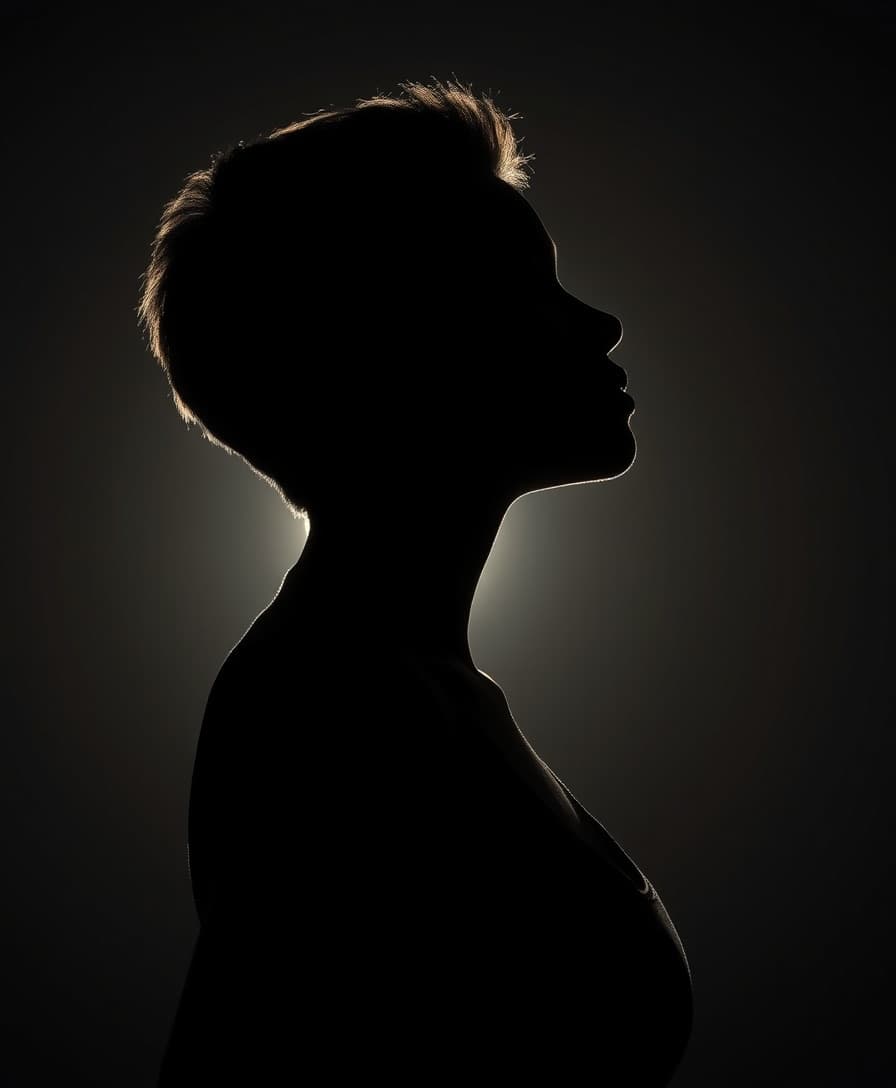 AI generated: photorealistic, dark silhouette of an African American woman, with short hair, athletic build, looki...
