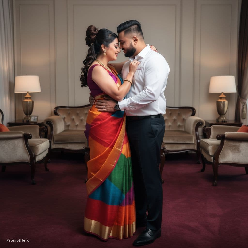 AI generated: full body view  of most beautiful european couple as most beautiful indian couple, most beautiful gi...