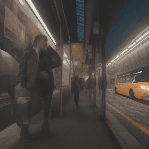 AI generated: Exterior photo of a regular bus, urban type, 1 floor, ultra-realistic, at night, spectacular light, ...