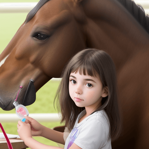 AI generated: Young girl taking a sperm sample from a horse for educational purpose 