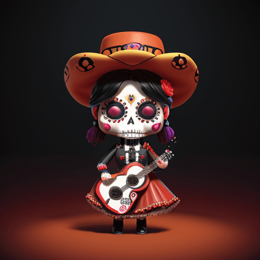 AI generated: funko doll mariachi , dia de muertos art, dia de los muertos,  colorful, flat, octane render, global...