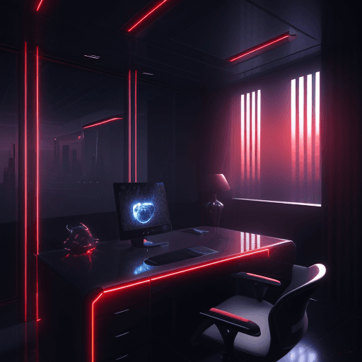 AI generated: futuristic bedroom, luxuury style computer on metal desk, architecture, sci-fi, beautiful, geometric...