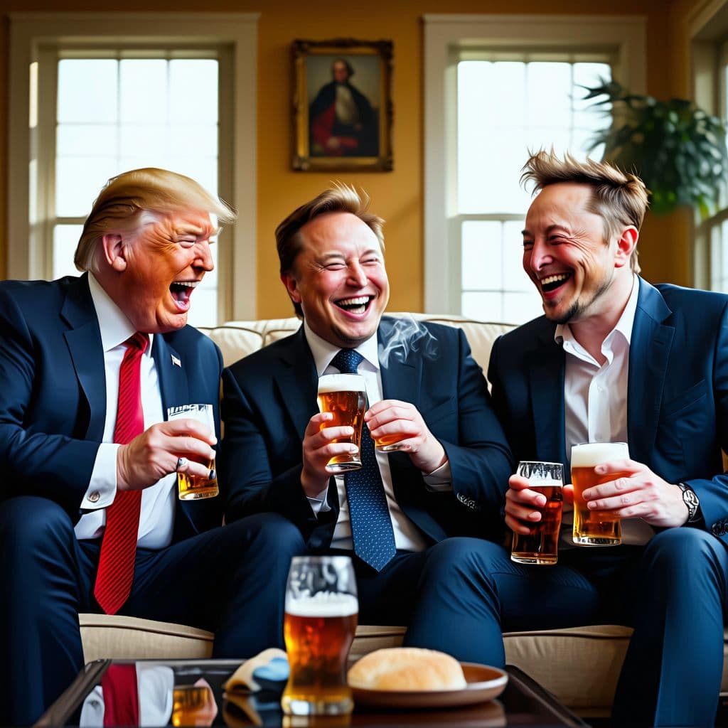 AI generated: High resolution picture with three characters: Donald Trump, Elon Musk and Argentina's president Jav...
