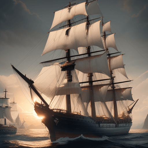 AI generated: Photo of a ultra realistic sailing ship, dramatic light, pale sunrise, cinematic lighting, battered,...