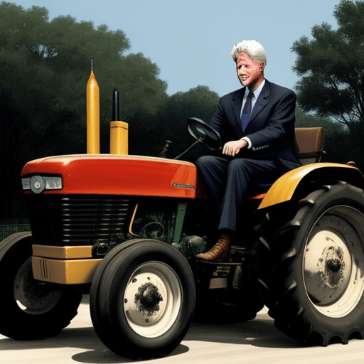 AI generated: President Bill Clinton, driving a tractor