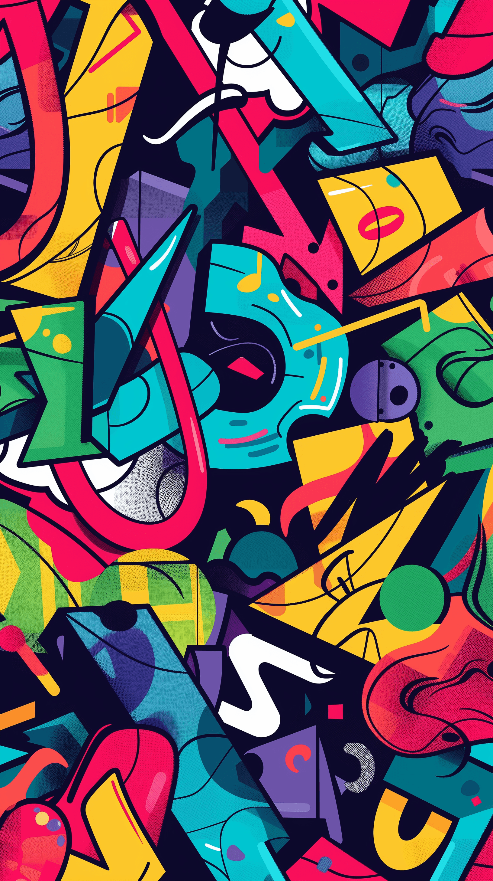 AI generated: pattern illustration, inspired by graffiti art, bold, saturated colors with a touch of 80s, feature ...