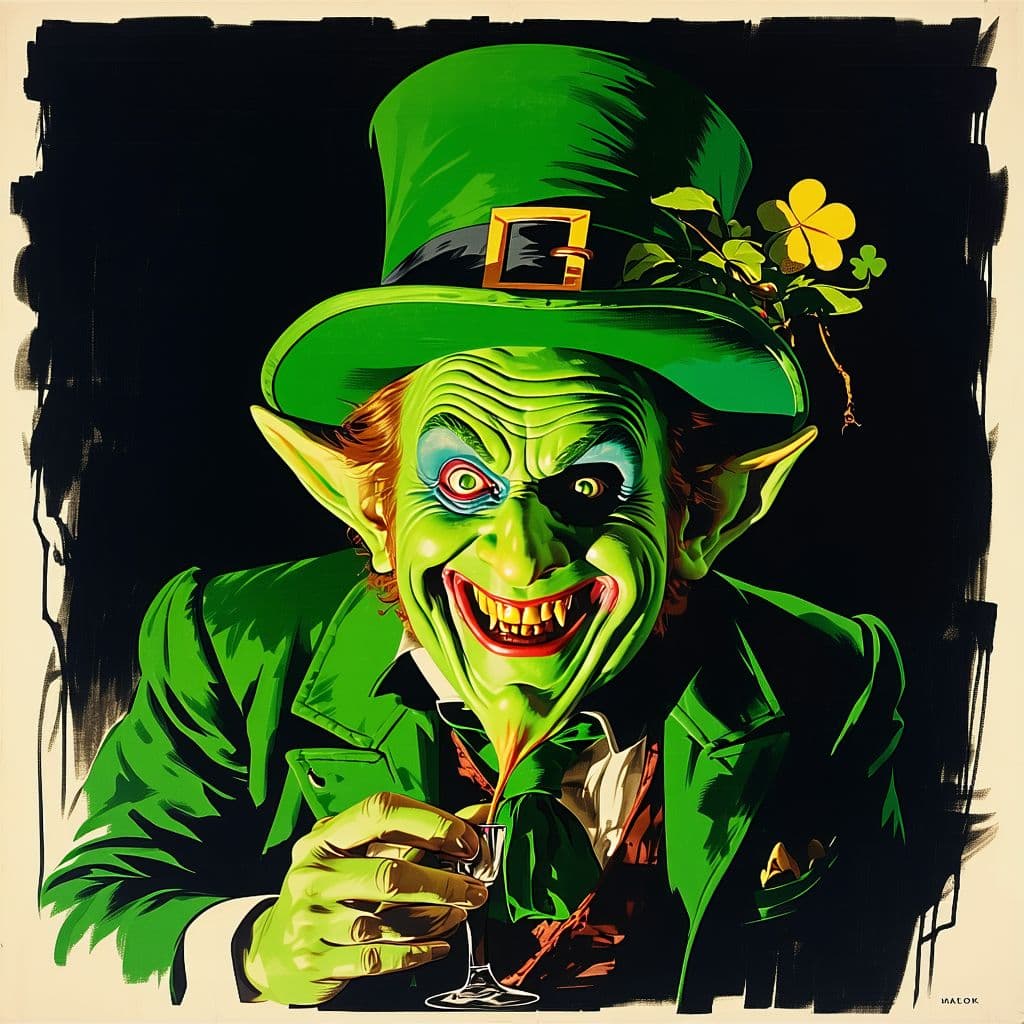 AI generated: gay leprechaun, horror movie poster