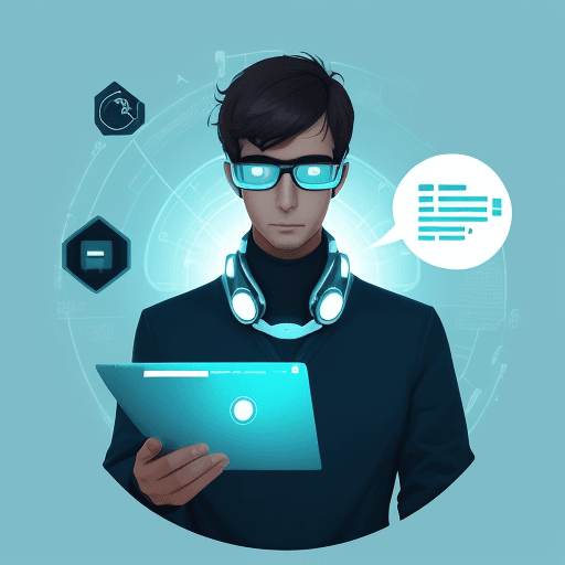 AI generated: awesome illustration, featured on FreePik, man with smart glasses, futuristic, technology