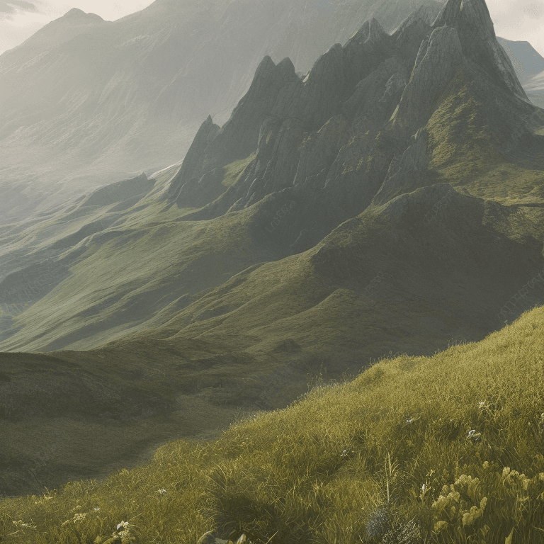 AI generated: Colossal troll from the Norwegian mountains, gloomy organic landscape, organic nature-inspired forms...