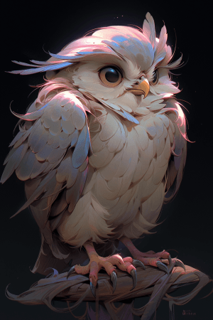 AI generated: Scribble of chibi owl with feather design, dreamy color, Marc Simonetti, ethereal-shading, whimsical...