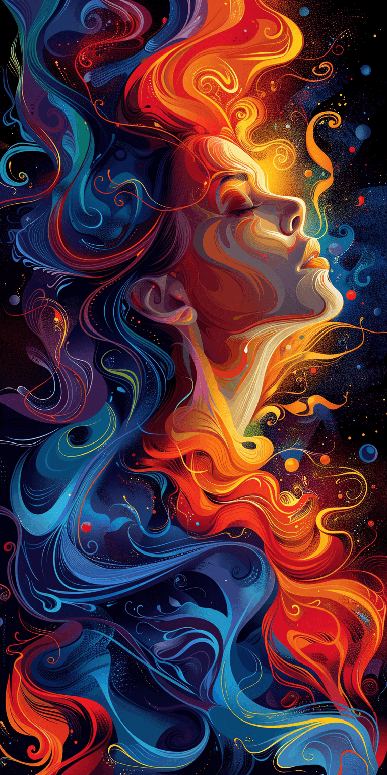 AI generated: vector illustration of a woman with long hair, her head tilted back and eyes closed in contemplation...
