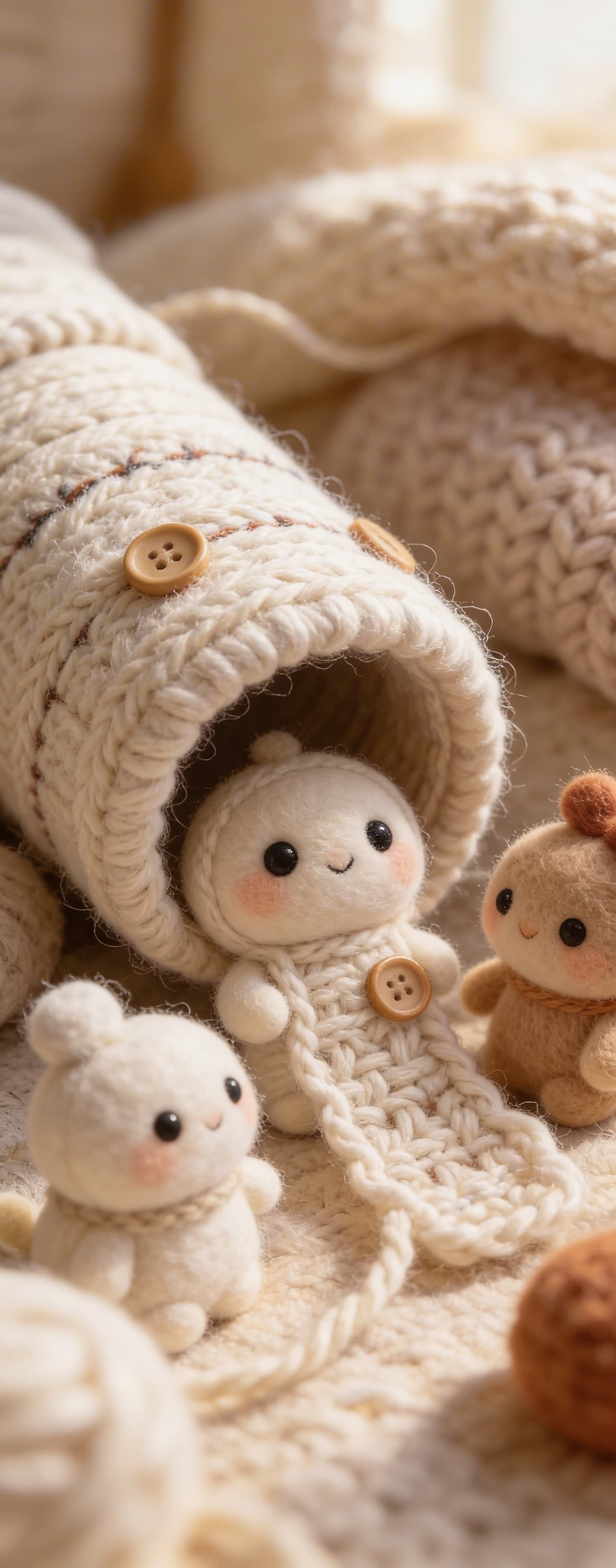 AI generated: A handcratted miniature scene entirely made from soft yarn, wool, and cozy textile materials. Every ...