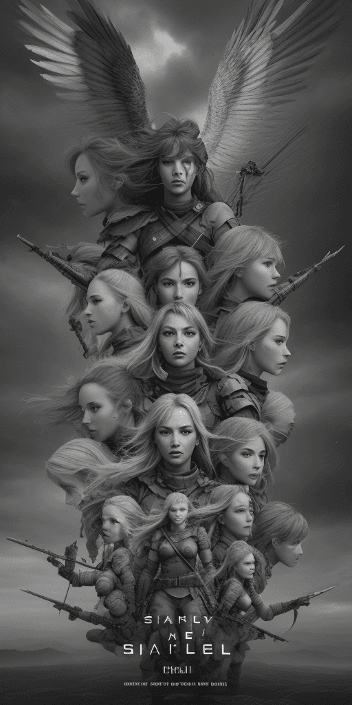AI generated: an army of valkyries will stand together against colorful skyfall , epic , 8k , hd , brown, brown, g...