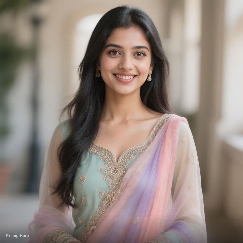 AI generated: "A 21-year-old Indian female AI influencer, fair skin tone, innocent and soft facial features, natur...