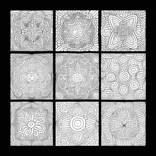 AI generated: doodle page for coloring book, black and white, sharp black outlines