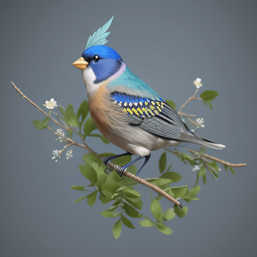 AI generated: realistic hd , 3D shape flying Lazuli Bunting 
 , foliage and flowers incorporated, light emitting, ...