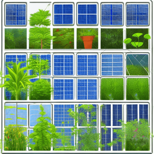 AI generated: icon grid for solar panels mixed with plants