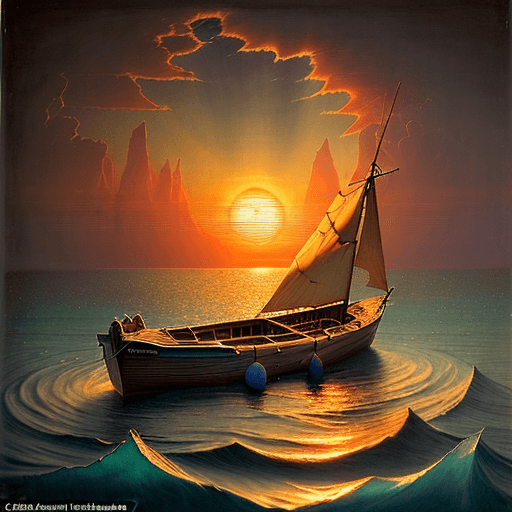 AI generated: a boat sitting in the water during sunset, in the style of agostino arrivabene, calm and serene beau...