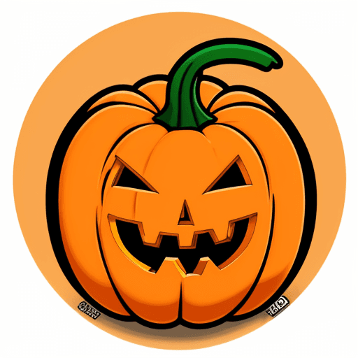 AI generated: sticker de calabaza, logo, cartoon, bonito, lineas perfectas, naranja, estilo de insignia, estampado...