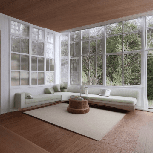 AI generated: High resolution photography interior design, dreamy sunken living room conversation pit, wooden floo...