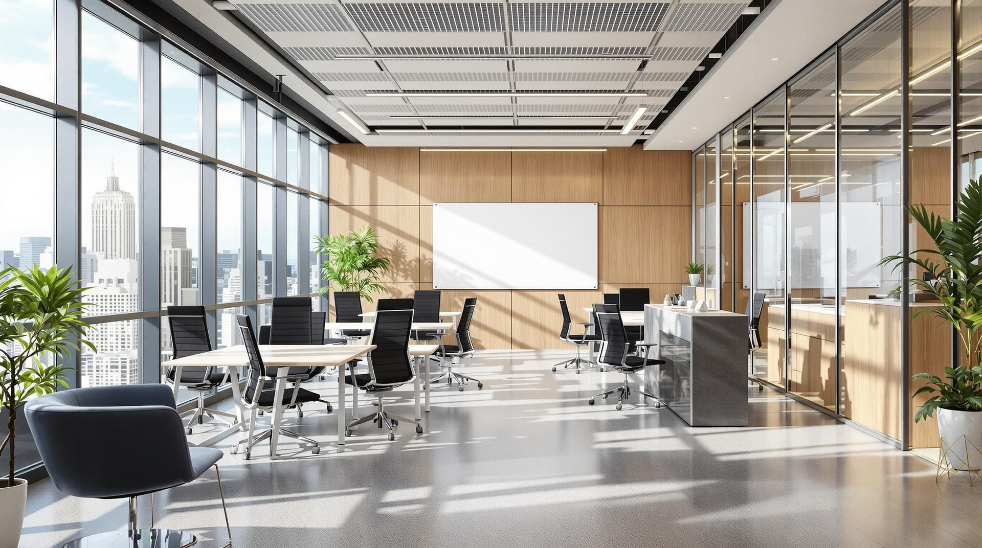 AI generated: /imagine prompt: Ultra-clean modern office with 4MP precision, ergonomic furniture arranged in activ...