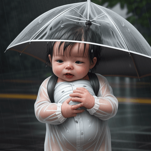 AI generated: Baby caught in heavy rain