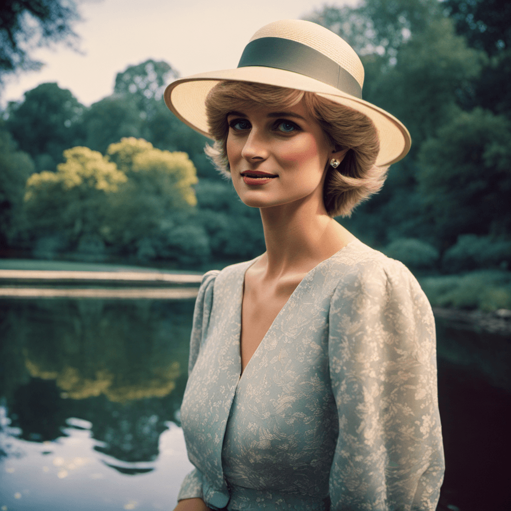 AI generated: High quality, Portrait of Princess Diana NEXT to a lake in a park, realistic, Rendered in Octane, 8k...