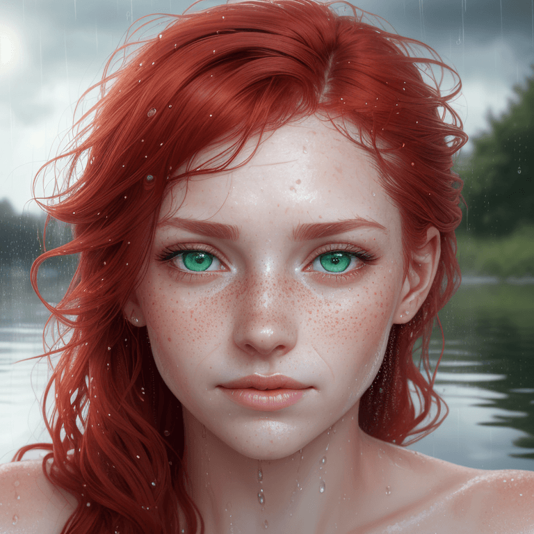 AI generated: **A Portrait of a womans face, water droplets on skin. Wet, Extreme fine detail of skin and water. S...