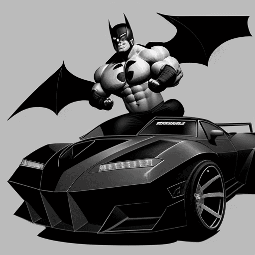 AI generated: create me a buffed bodybuilding car like batmobile but we will call it trenmobile from the trenbolon...