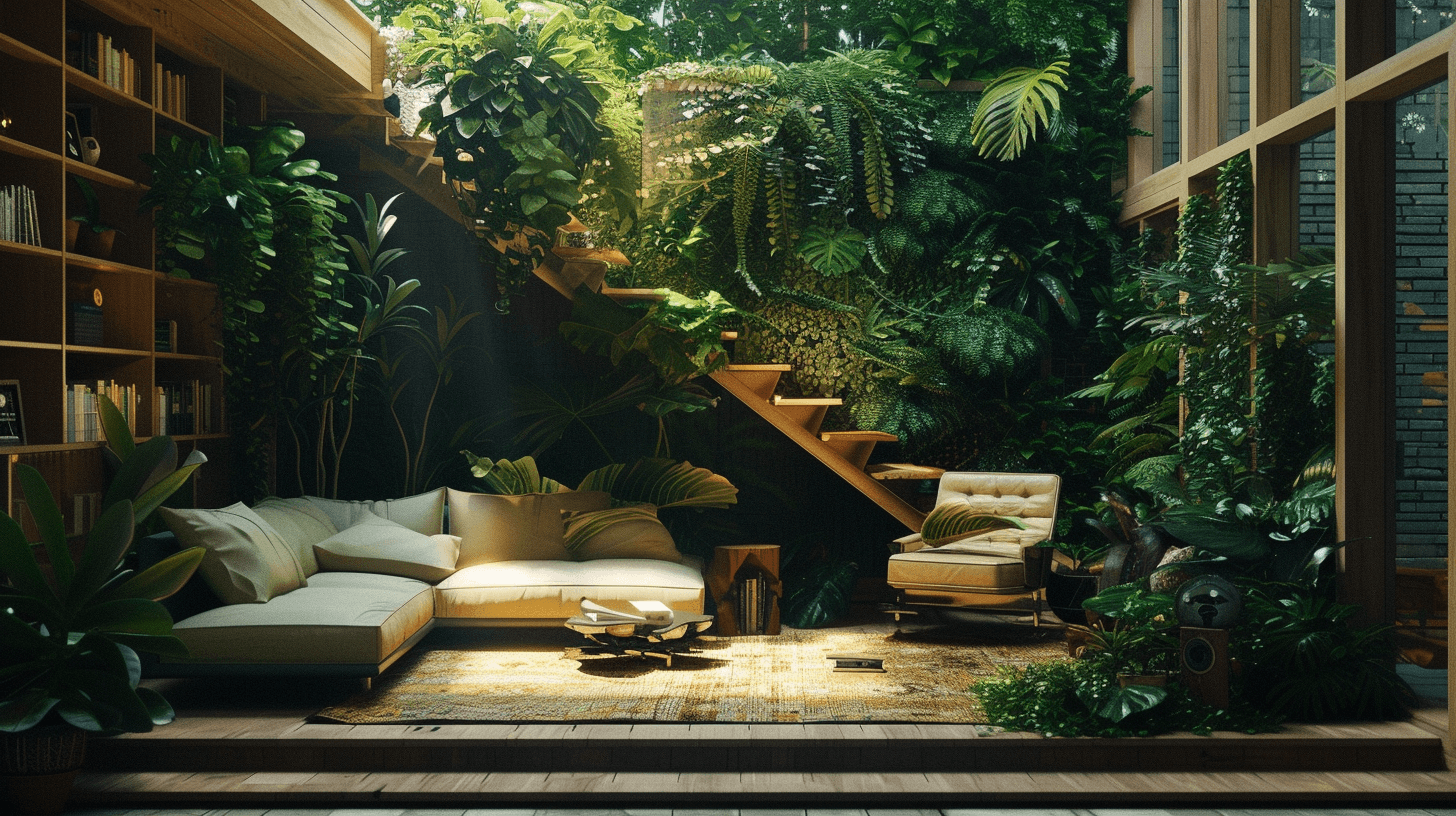 AI generated: Urban jungle, gorgeous home, wordly homes, modern famous furniture, home aesthetics, the best interi...