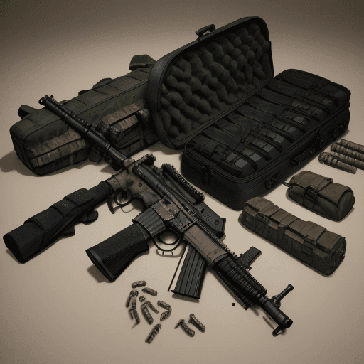 AI generated: Skull containing one .50 round, one amy kukri, one M16 rifle and one FN FAL