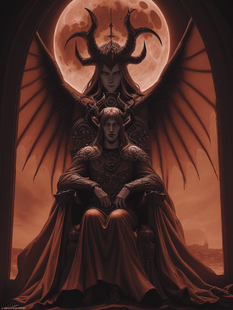 AI generated: renaissance style, A mysterious demonic/angelic apostle figure from berserk eclipse, with horns and ...