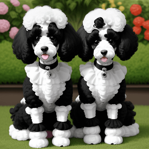 AI generated: two beautiful toy poodles, one of them is completely black and second is completely white, black is ...