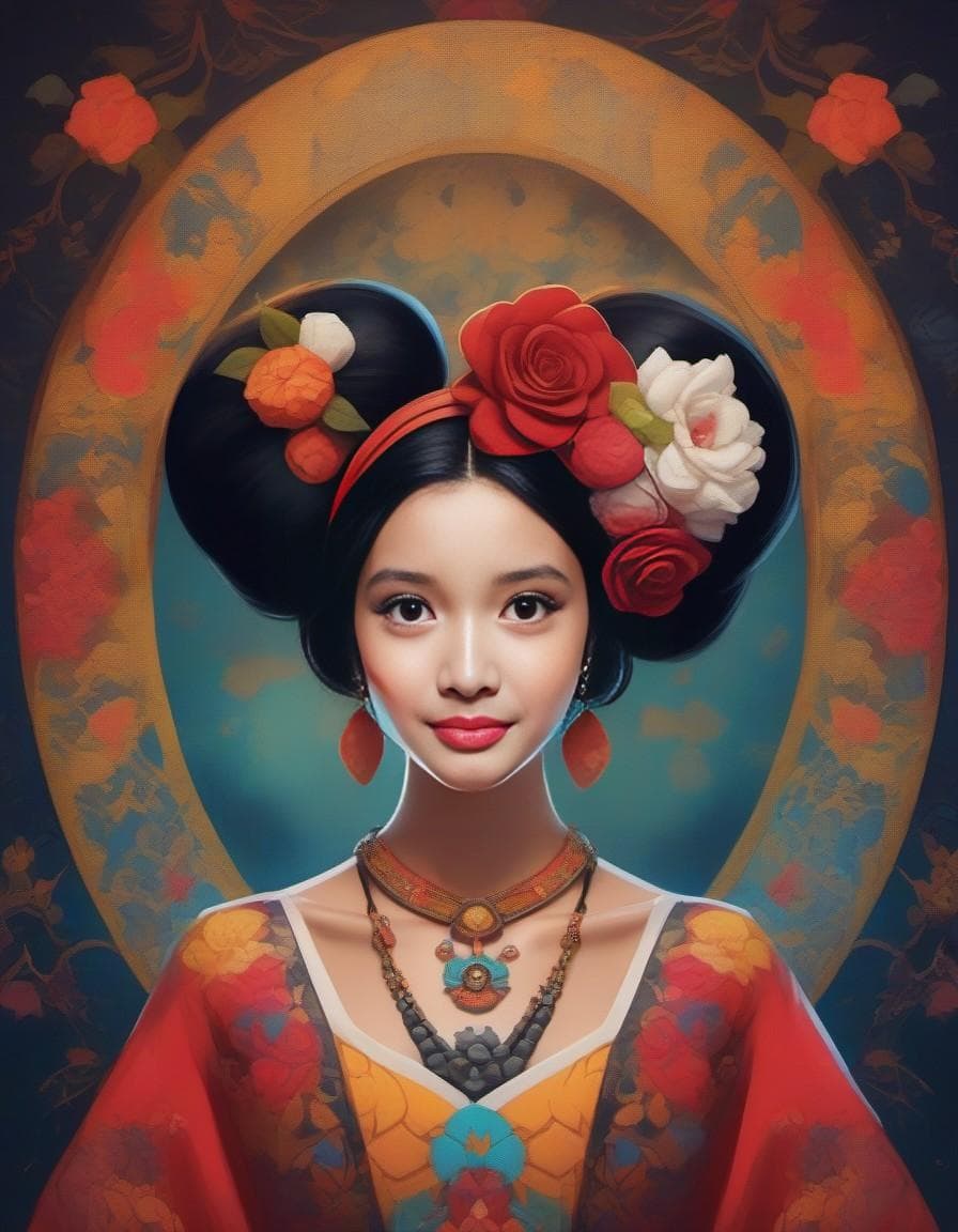 AI generated: a painting of a Mickey Mouse with make up of Catrina, in the style of disney animation, character ca...